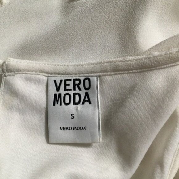 👛 2/$50 VERA MODA Midi Occasion Dress Off White with Lace Trim - Picture 11 of 12